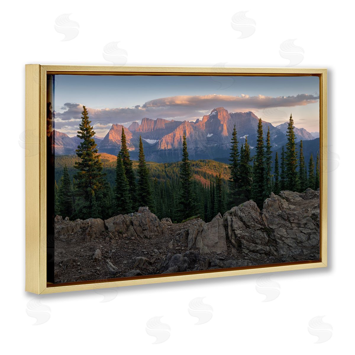 Diurnal Mountain Scenery Gold Floating Frame Canvas Wall Art, Home Decor by Hunter Page Photography
