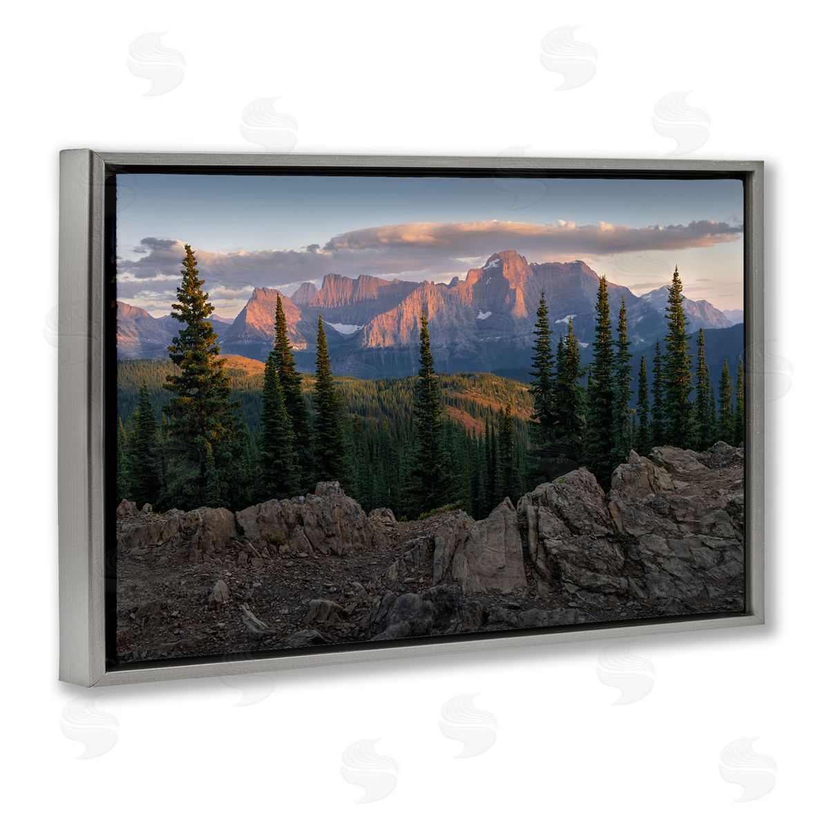 Diurnal Mountain Scenery Grey Floating Frame Canvas Wall Art, Home Decor by Hunter Page Photography