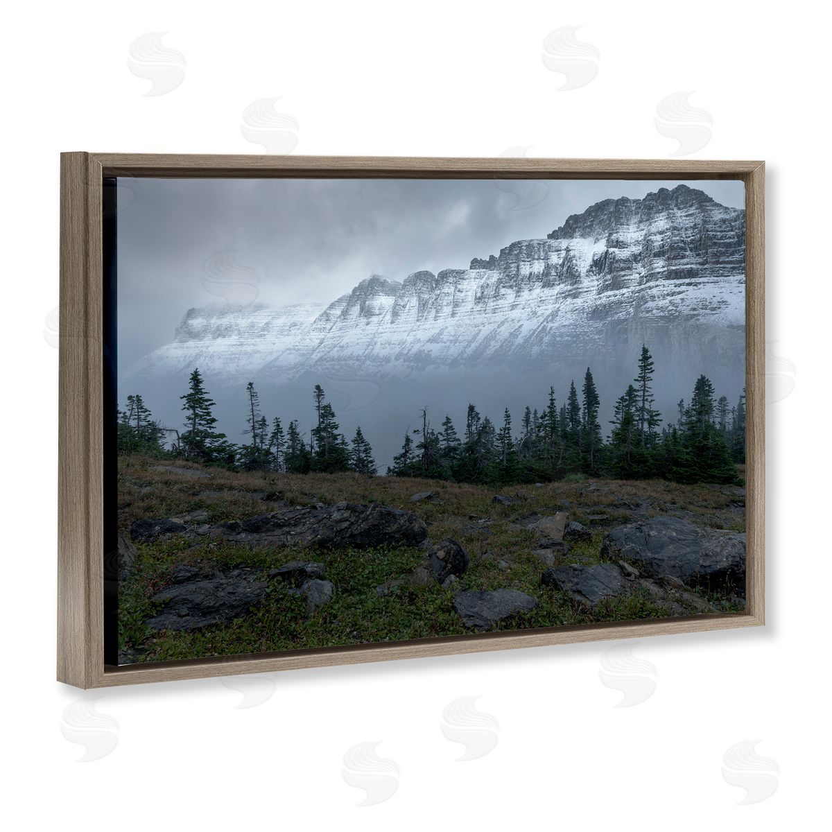 First Snow Mountains Brown Floating Frame Canvas Wall Art, Home Decor by Hunter Page Photography