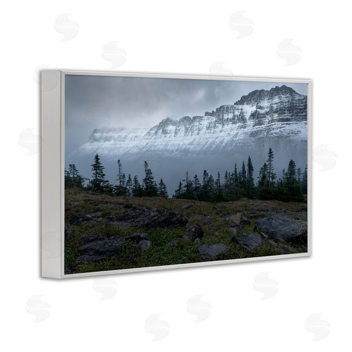 First Snow Mountains White Frame Print Wall Art, Home Decor by Hunter Page Photography