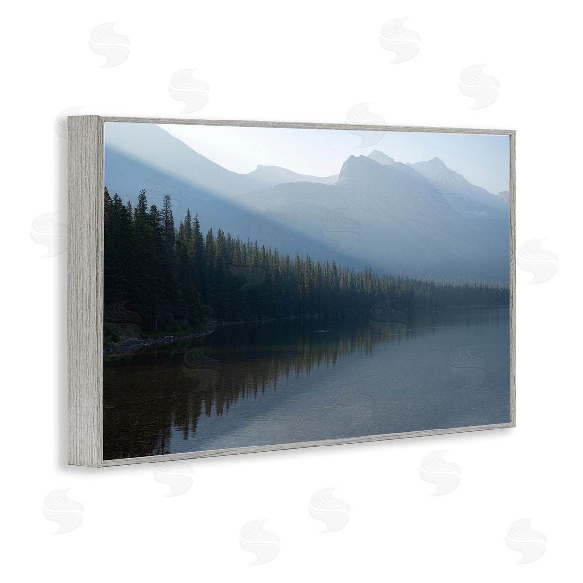 Foggy Lakeside Trees Grey Frame Print Wall Art, Home Decor by Hunter Page Photography