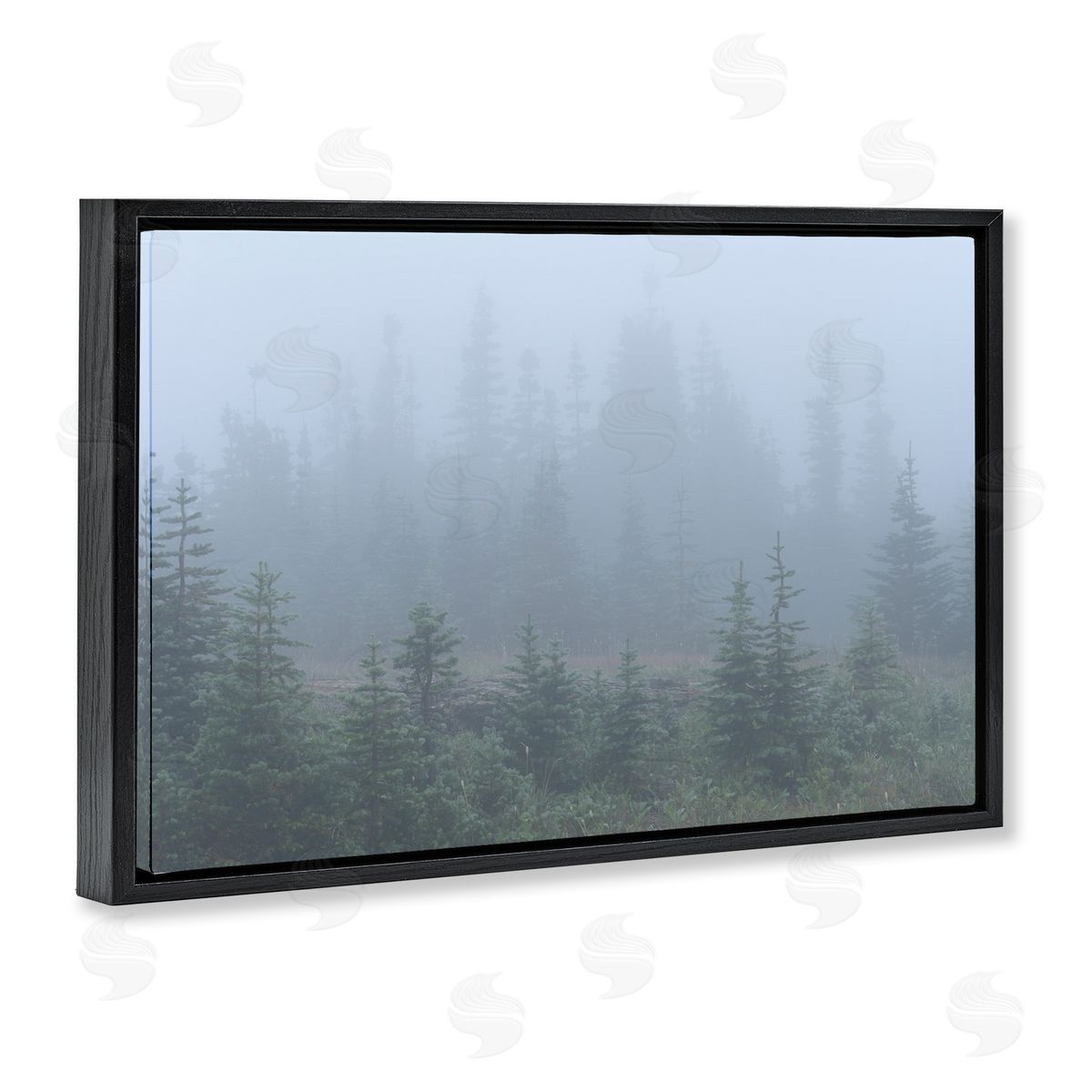 Foggy Forest Trees Black Floating Frame Canvas Wall Art, Home Decor by Hunter Page Photography