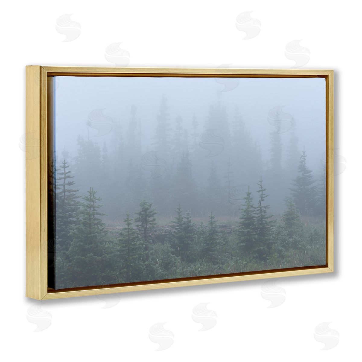 Foggy Forest Trees Gold Floating Frame Canvas Wall Art, Home Decor by Hunter Page Photography