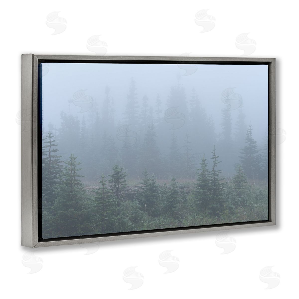Foggy Forest Trees Grey Floating Frame Canvas Wall Art, Home Decor by Hunter Page Photography