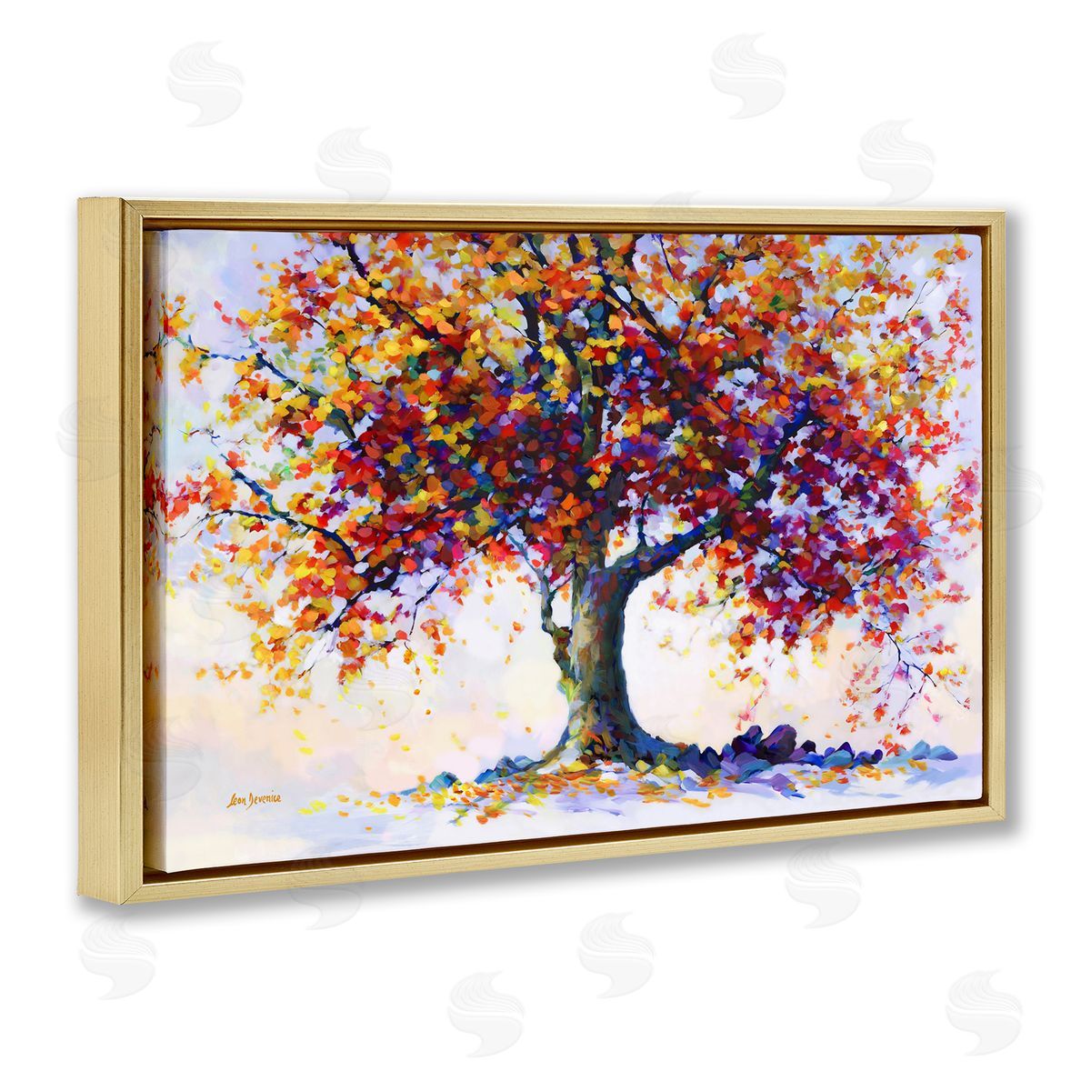 Leon Devenice Heartfelt Hues Tree Gold Floating Frame Canvas Wall Art Print
