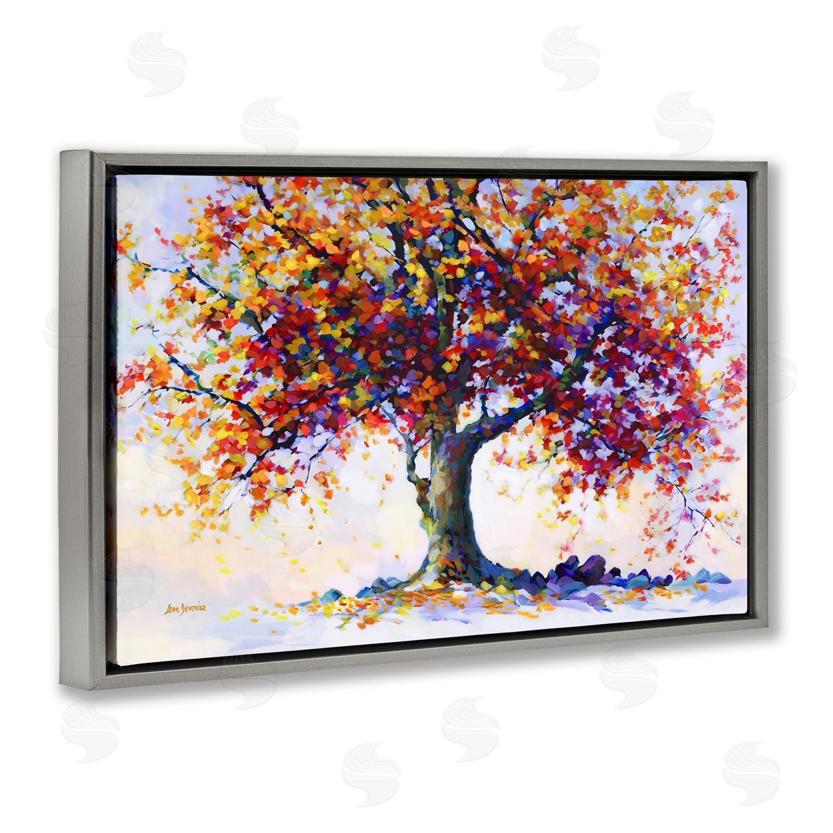 Leon Devenice Heartfelt Hues Tree Gray Floating Frame Canvas Wall Art Print