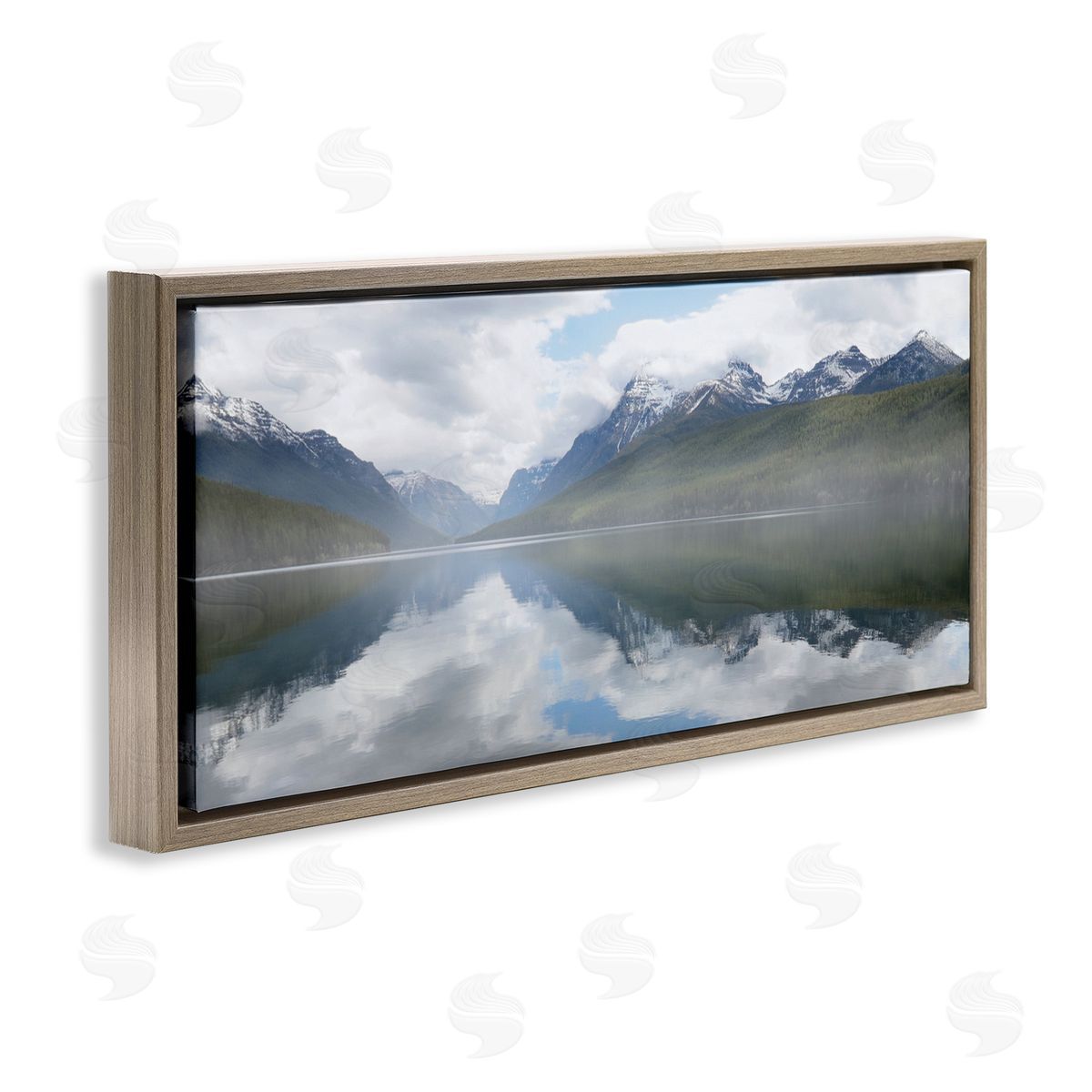 Mountain Peak Reflections Brown Floating Frame Canvas Wall Art, Home Decor by Lori Deiter