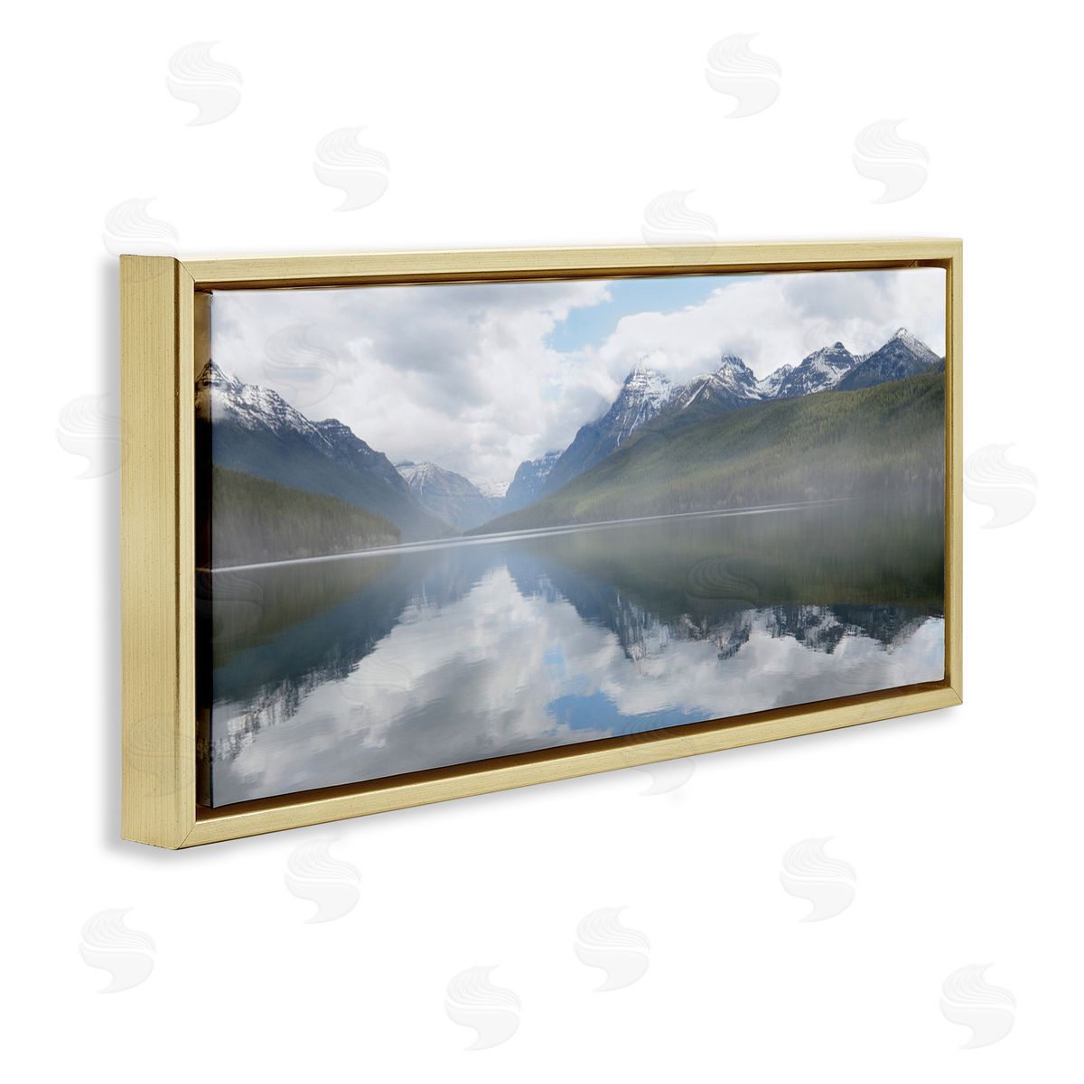 Mountain Peak Reflections Gold Floating Frame Canvas Wall Art, Home Decor by Lori Deiter