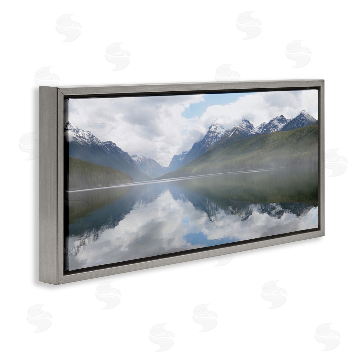 Mountain Peak Reflections Grey Floating Frame Canvas Wall Art, Home Decor by Lori Deiter