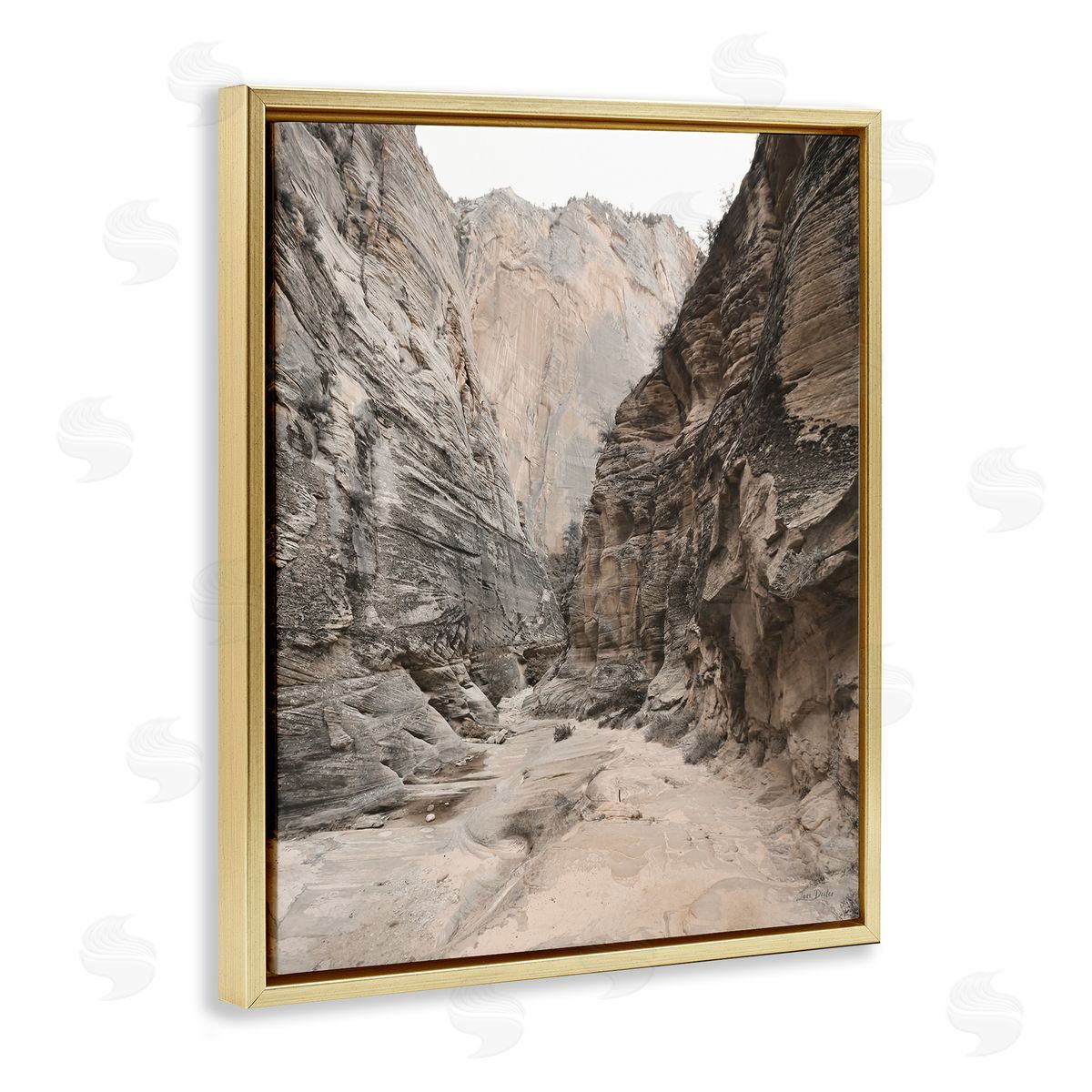 Looming Sandy Cliffs Gold Floating Frame Canvas Wall Art, Home Decor by Lori Deiter