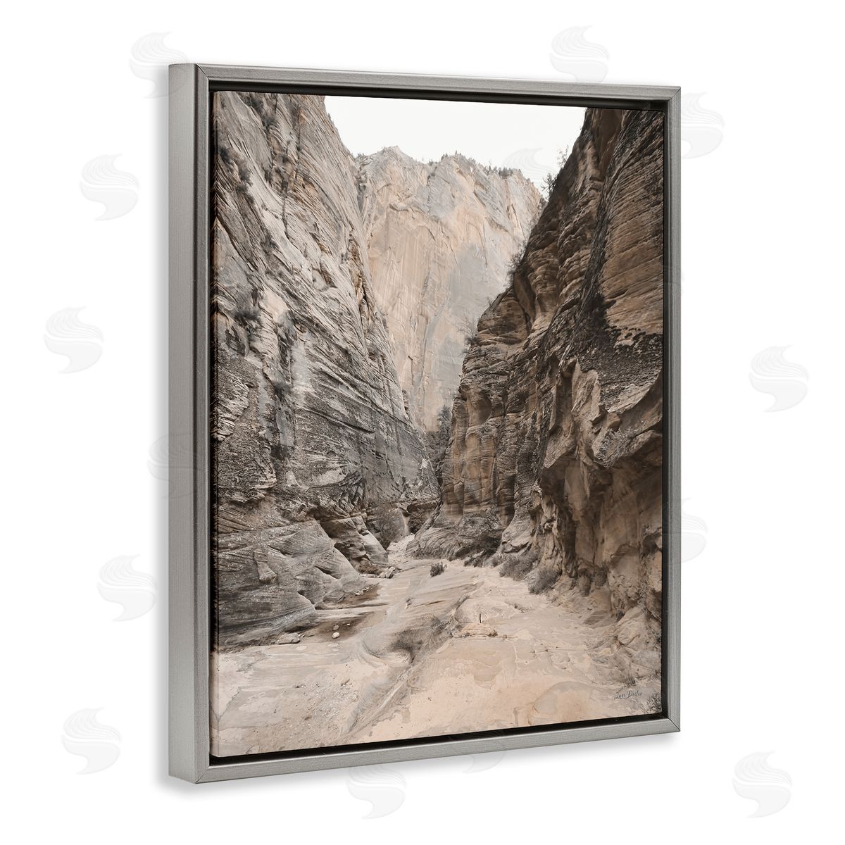 Looming Sandy Cliffs Grey Floating Frame Canvas Wall Art, Home Decor by Lori Deiter