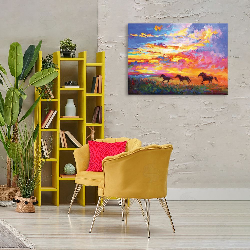 Leon Devenice Wild Horses at Sunset Canvas Wall Art Print in Room