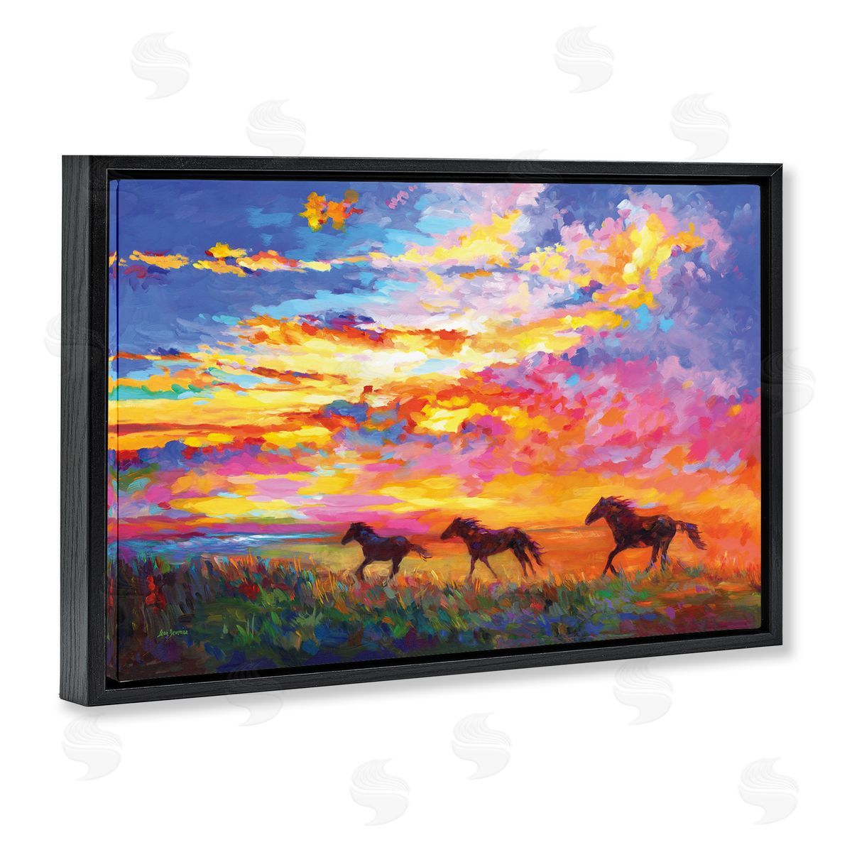 Leon Devenice Wild Horses at Sunset Black Floating Frame Canvas Wall Art Print