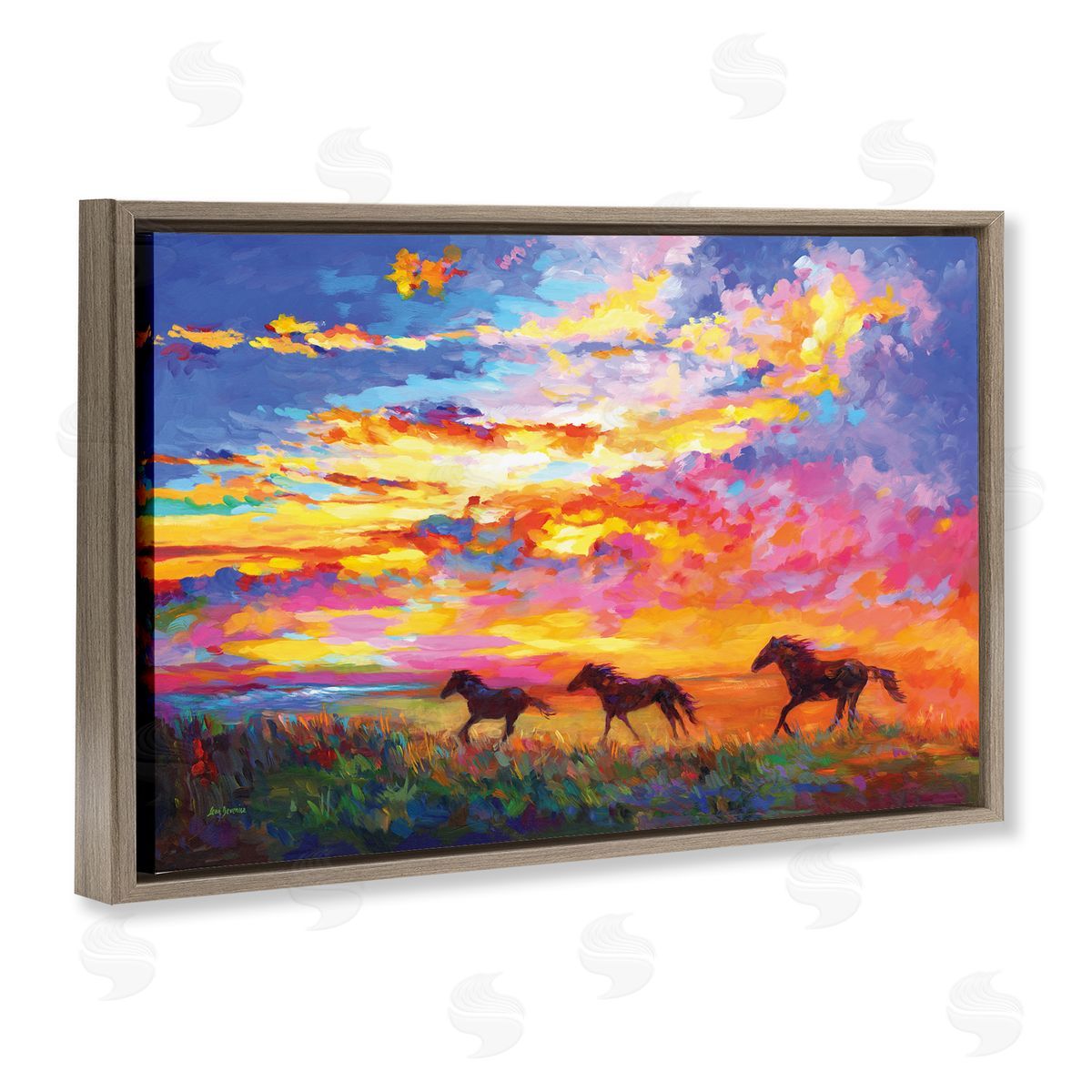 Leon Devenice Wild Horses at Sunset Brown Floating Frame Canvas Wall Art Print