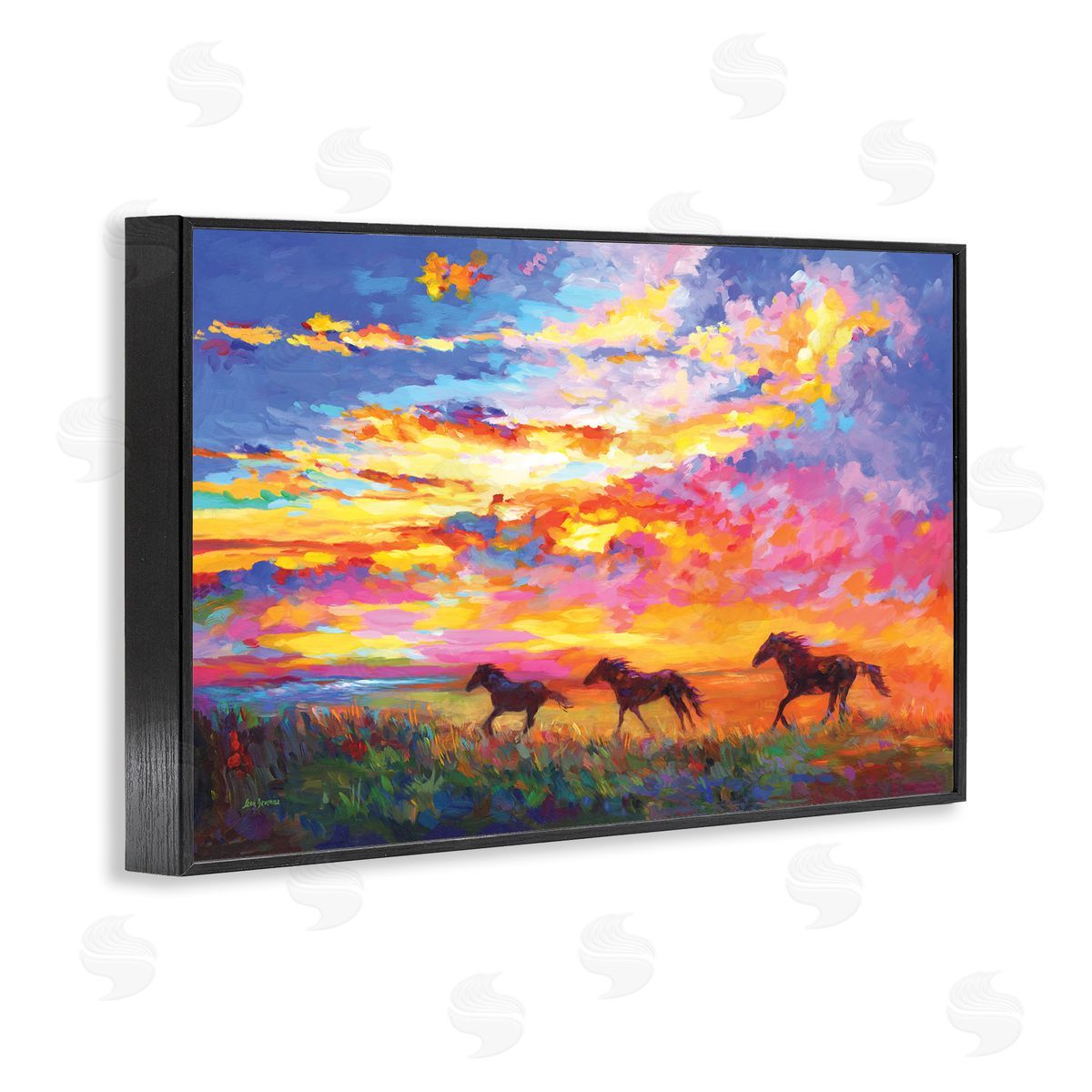 Leon Devenice Wild Horses at Sunset Black Framed Giclee Wall Art Print