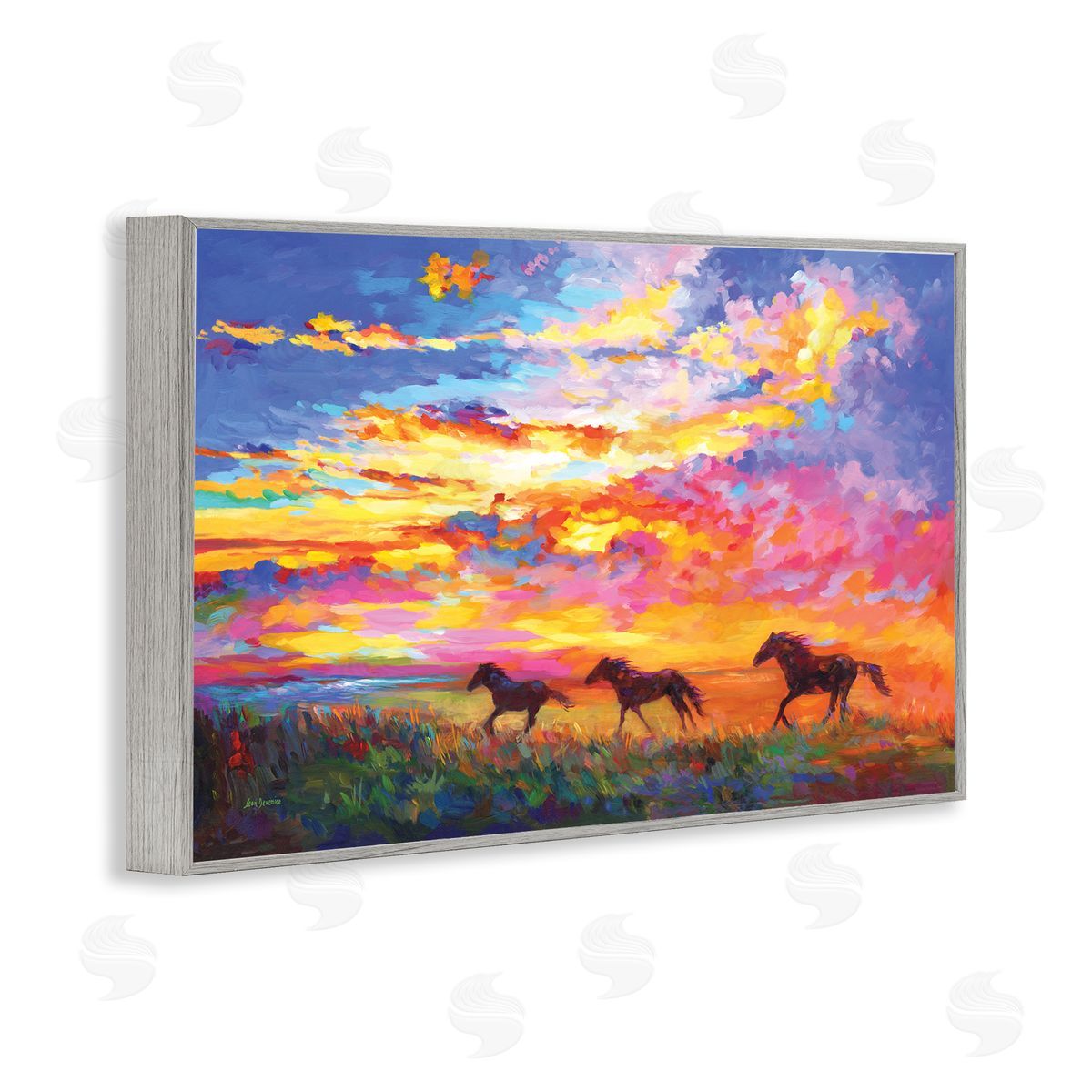 Leon Devenice Wild Horses at Sunset Gray Framed Giclee Wall Art Print