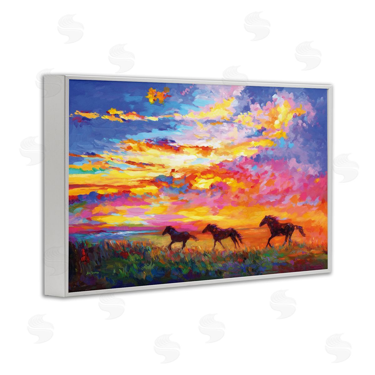 Leon Devenice Wild Horses at Sunset White Framed Giclee Wall Art Print