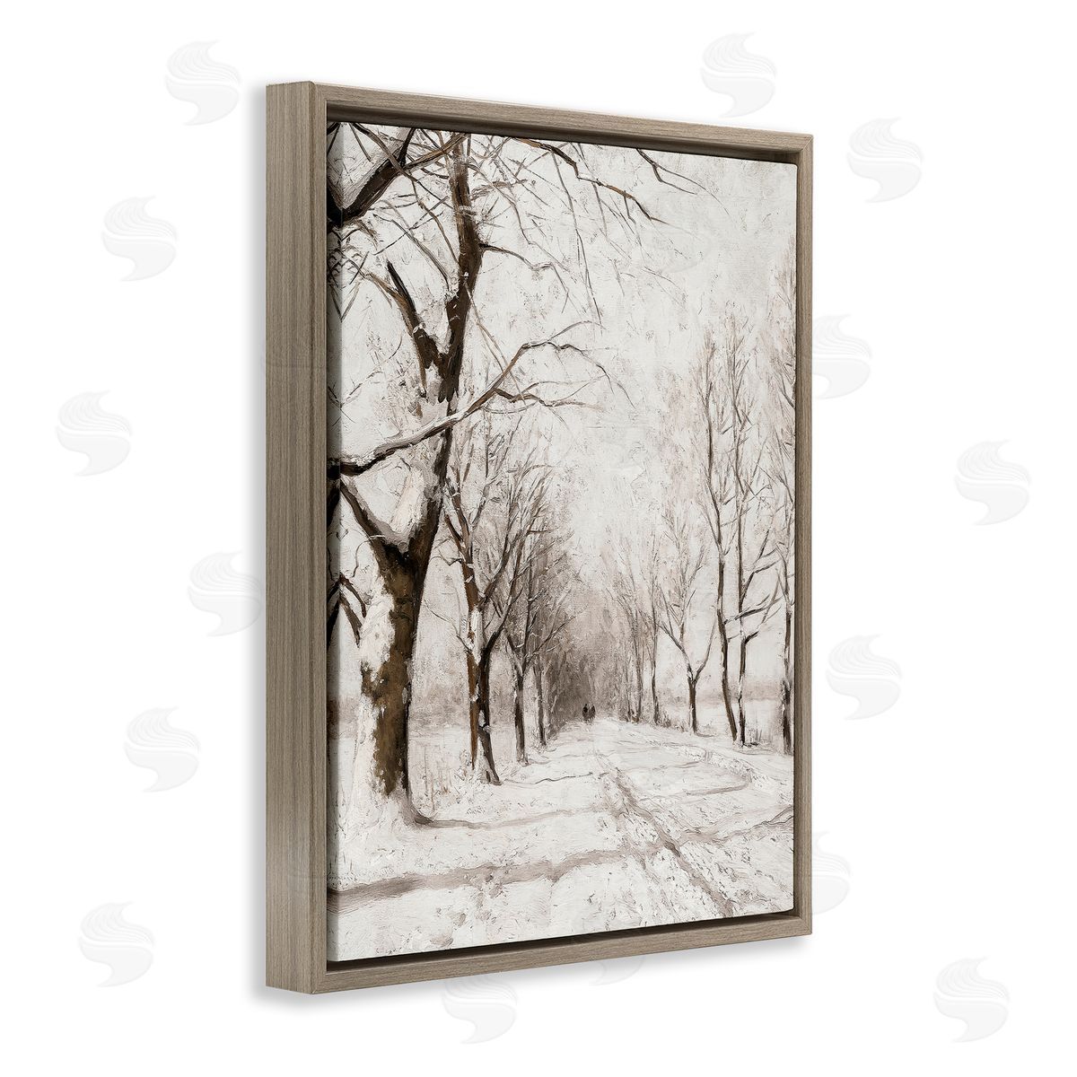 Snowy Winter Lane Brown Floating Frame Canvas Wall Art, Home Decor by Lettered and Lined