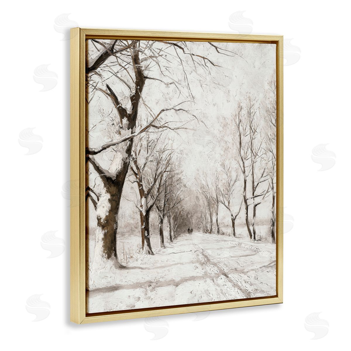 Snowy Winter Lane Gold Floating Frame Canvas Wall Art, Home Decor by Lettered and Lined