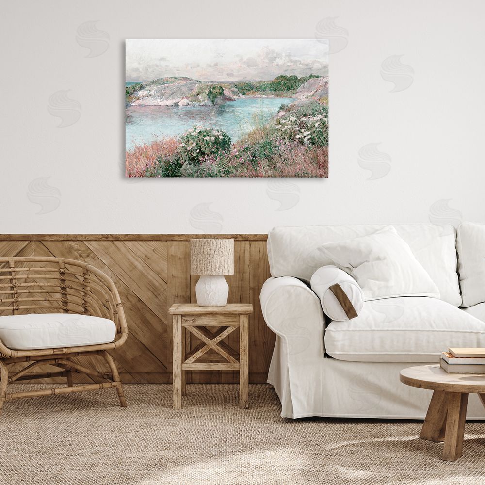 Lettered and Lined Classic Riverbank Landscape Canvas Wall Art Print in Room