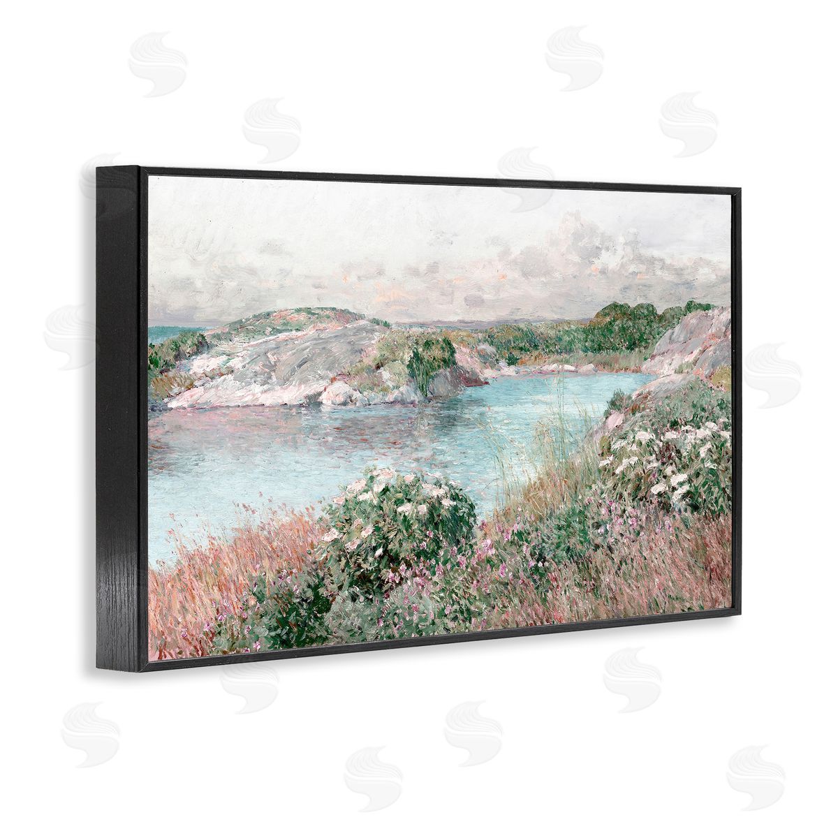 Lettered and Lined Classic Riverbank Landscape Black Framed Giclee Wall Art Print
