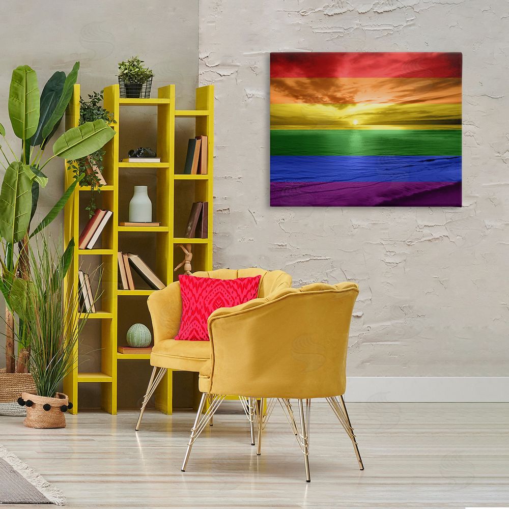 Maggie Olsen Rainbow Sunset Beach Canvas Wall Art Print in Room