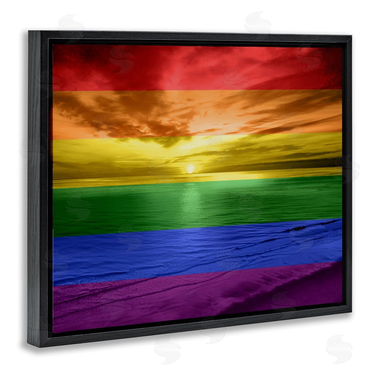 Maggie Olsen Rainbow Sunset Beach Black Floating Frame Canvas Wall Art Print