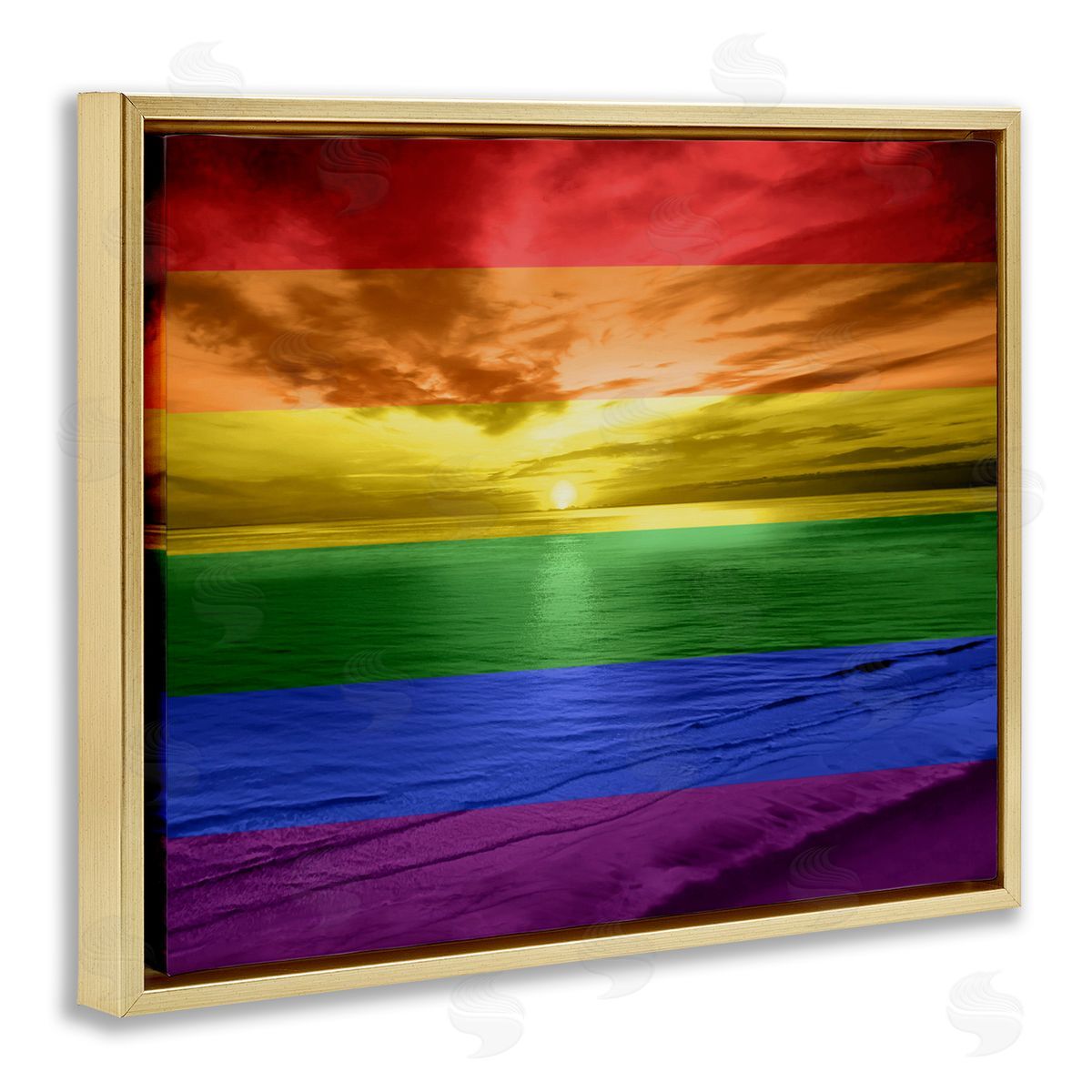 Maggie Olsen Rainbow Sunset Beach Gold Floating Frame Canvas Wall Art Print