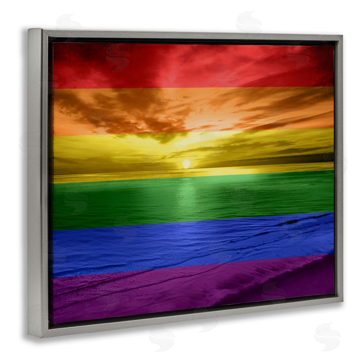 Maggie Olsen Rainbow Sunset Beach Gray Floating Frame Canvas Wall Art Print