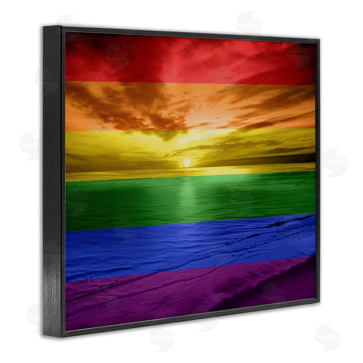 Maggie Olsen Rainbow Sunset Beach Black Framed Giclee Wall Art Print