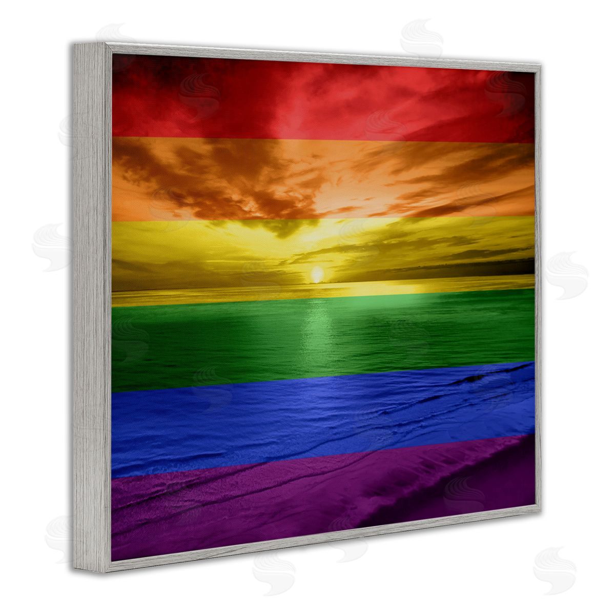 Maggie Olsen Rainbow Sunset Beach Gray Framed Giclee Wall Art Print