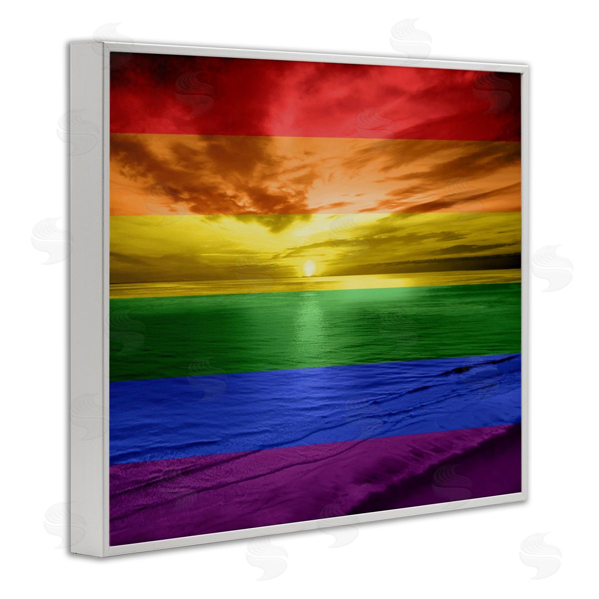 Maggie Olsen Rainbow Sunset Beach White Framed Giclee Wall Art Print