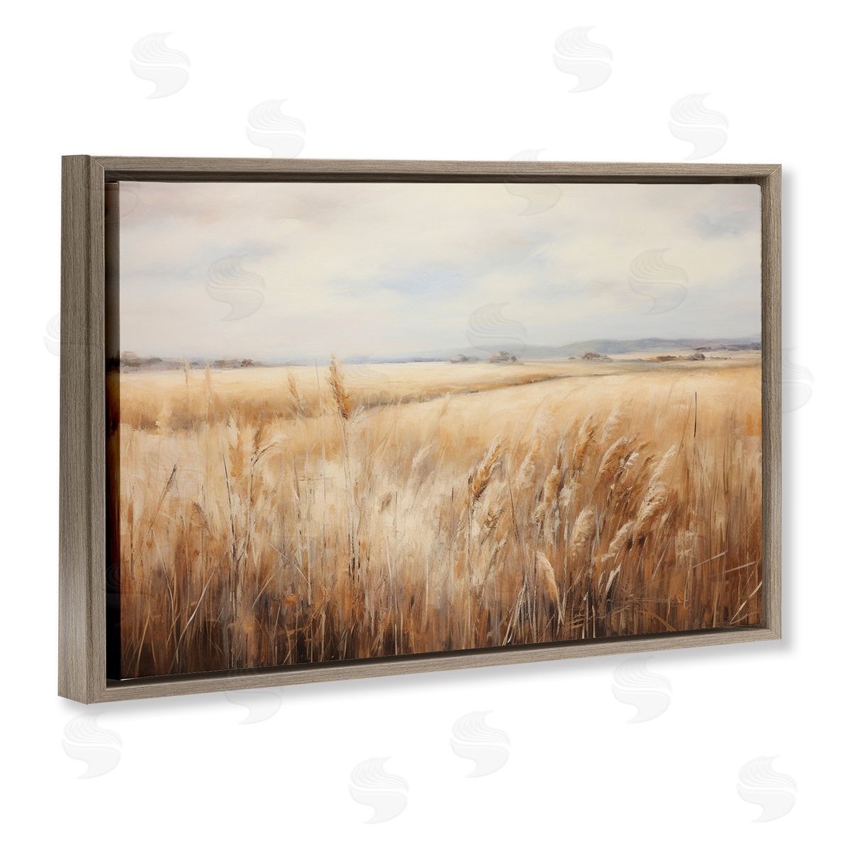 Petal Prints Design Vast Wheat Field Brown Floating Frame Canvas Wall Art Print