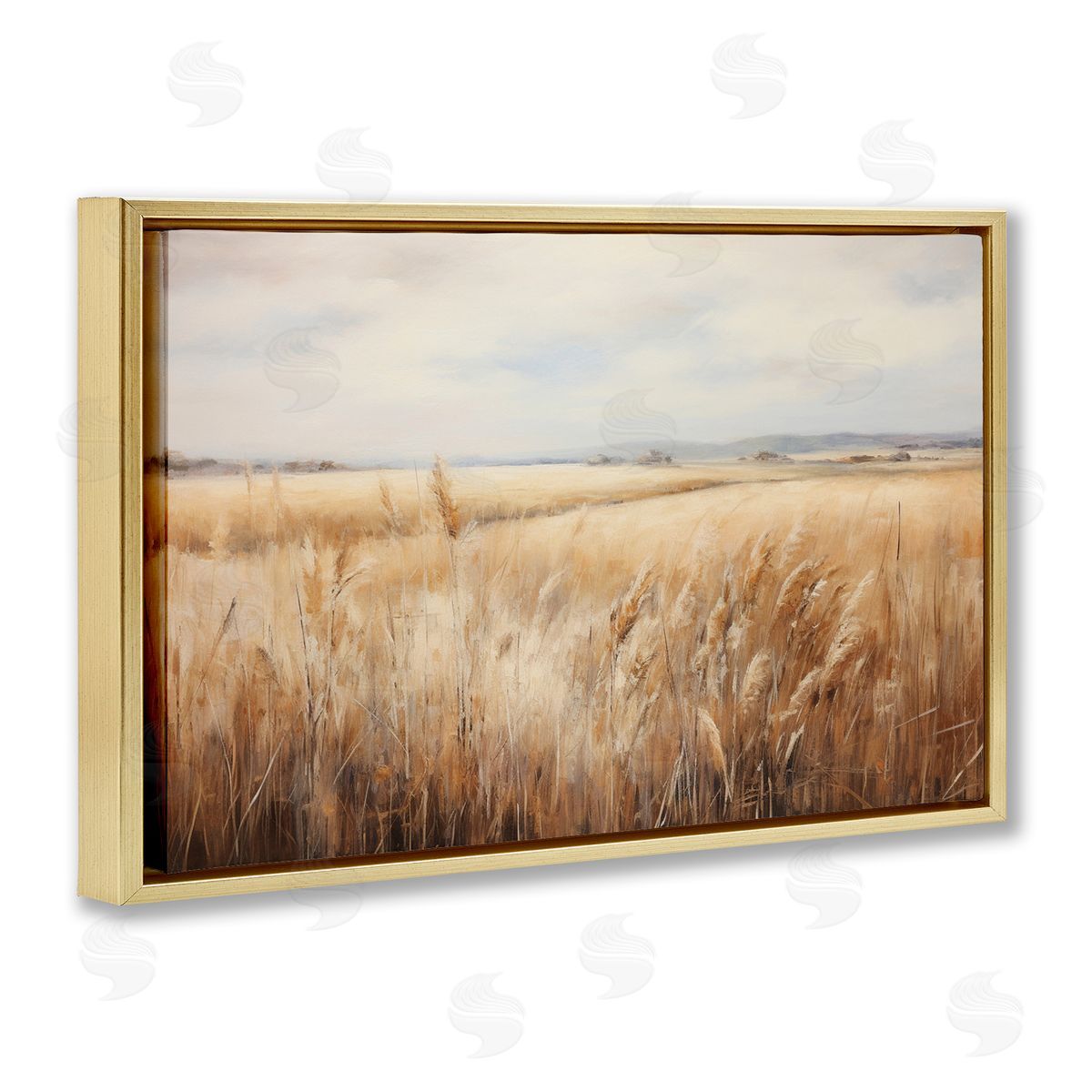 Petal Prints Design Vast Wheat Field Gold Floating Frame Canvas Wall Art Print