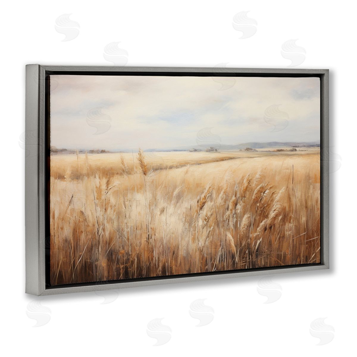 Petal Prints Design Vast Wheat Field Gray Floating Frame Canvas Wall Art Print