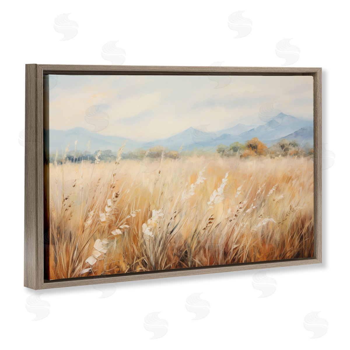 Petal Prints Design Wheat Field Landscape Brown Floating Frame Canvas Wall Art Print