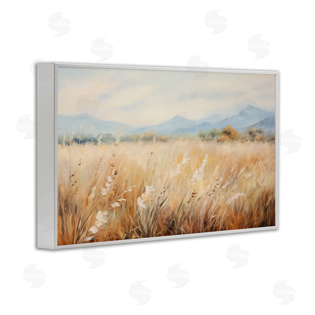 Petal Prints Design Wheat Field Landscape White Framed Giclee Wall Art Print