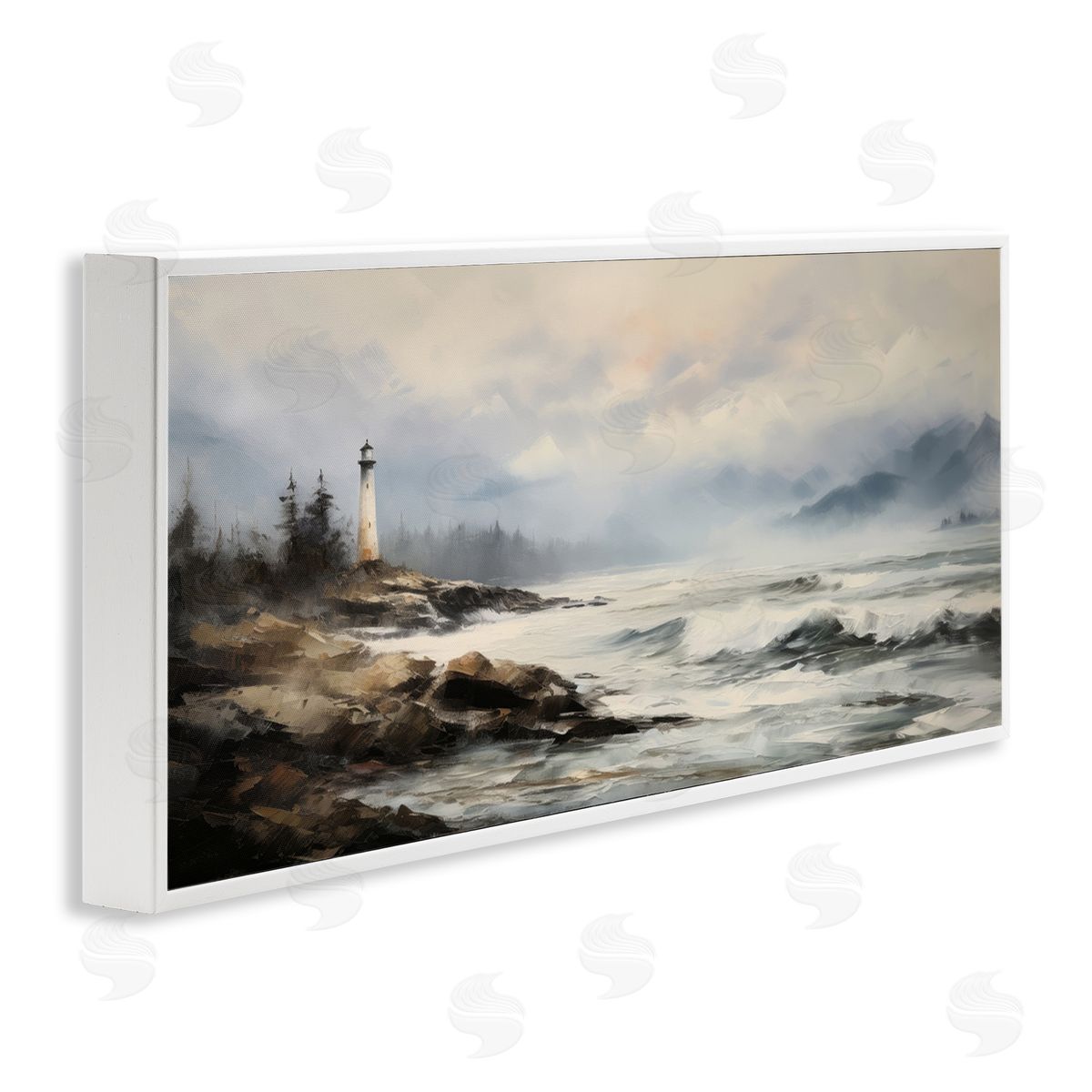 Coastal Lighthouse Waves White Frame Print Wall Art, Home Decor by Petal Prints Design