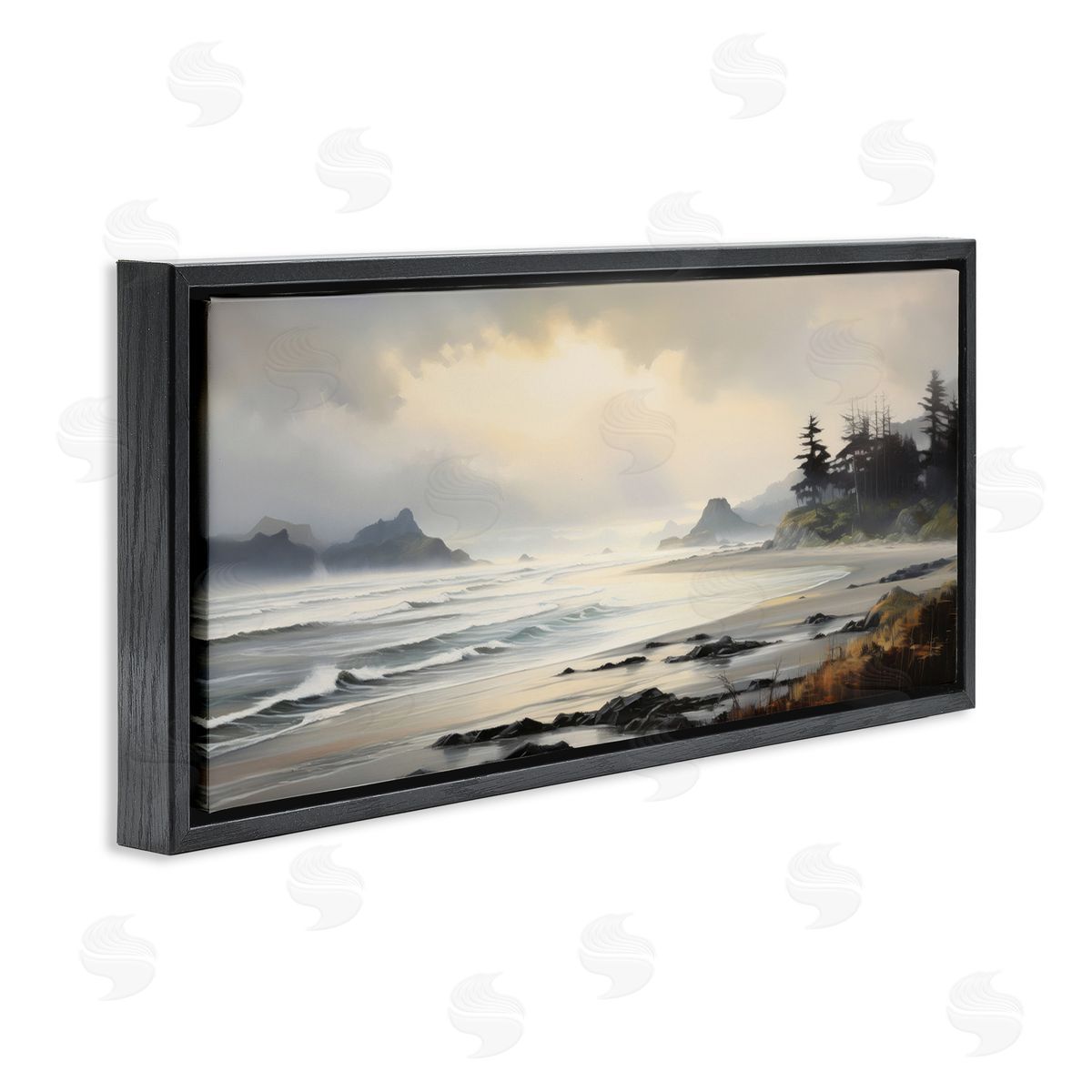 Coastal Shore Inlet Black Floating Frame Canvas Wall Art, Home Decor by Petal Prints Design