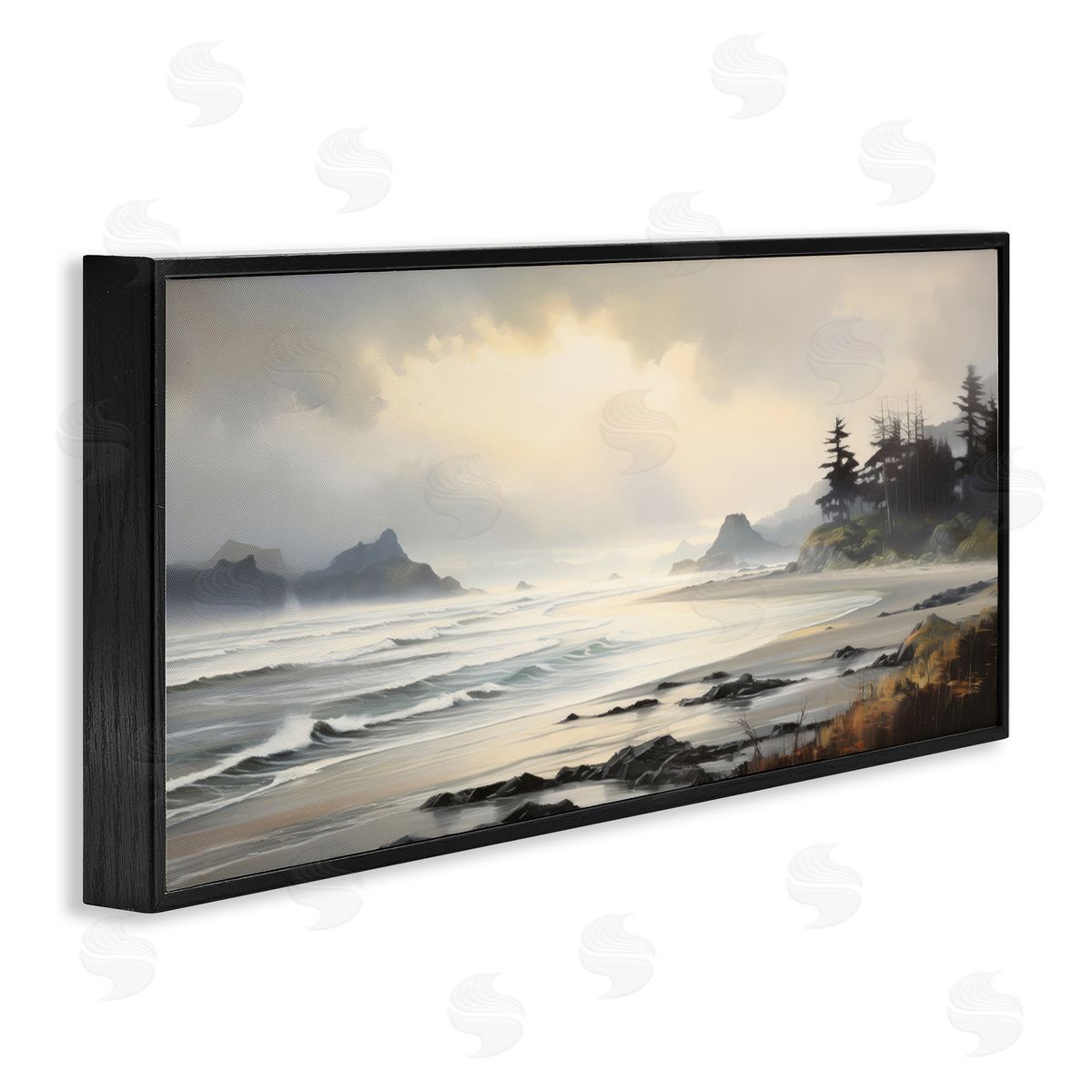 Coastal Shore Inlet Black Frame Print Wall Art, Home Decor by Petal Prints Design