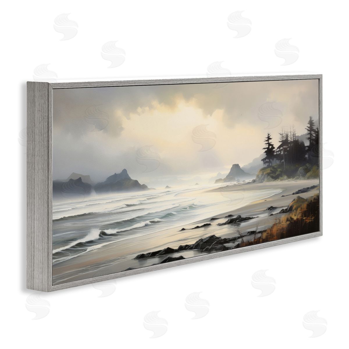 Coastal Shore Inlet Grey Frame Print Wall Art, Home Decor by Petal Prints Design