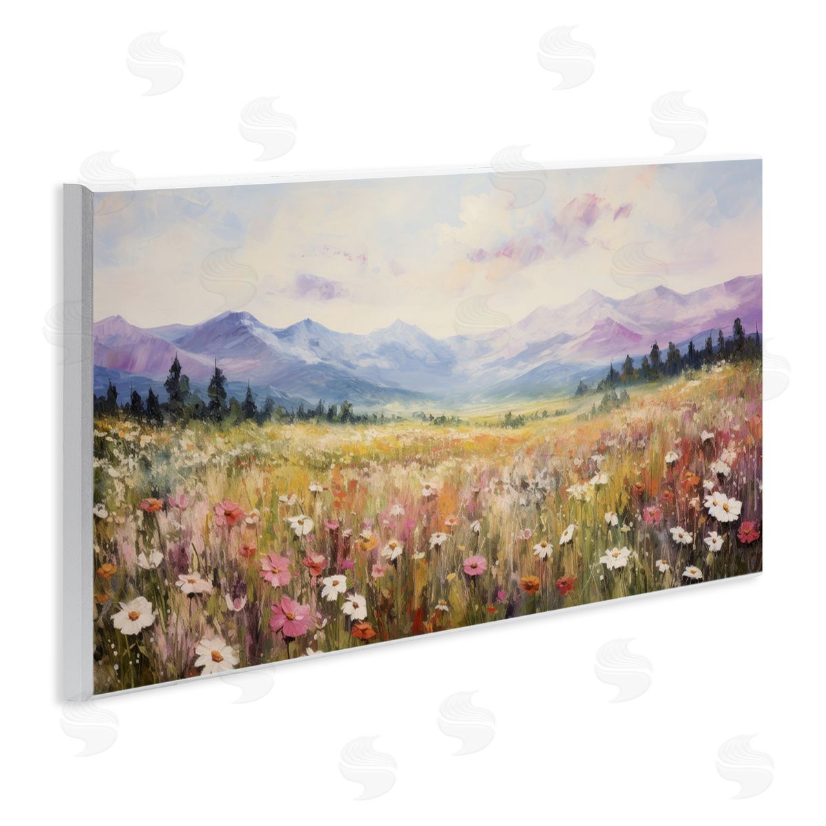 Mountainous Daisy Meadow Wood Plaque Wall Art, Home Decor by Petal Prints Design