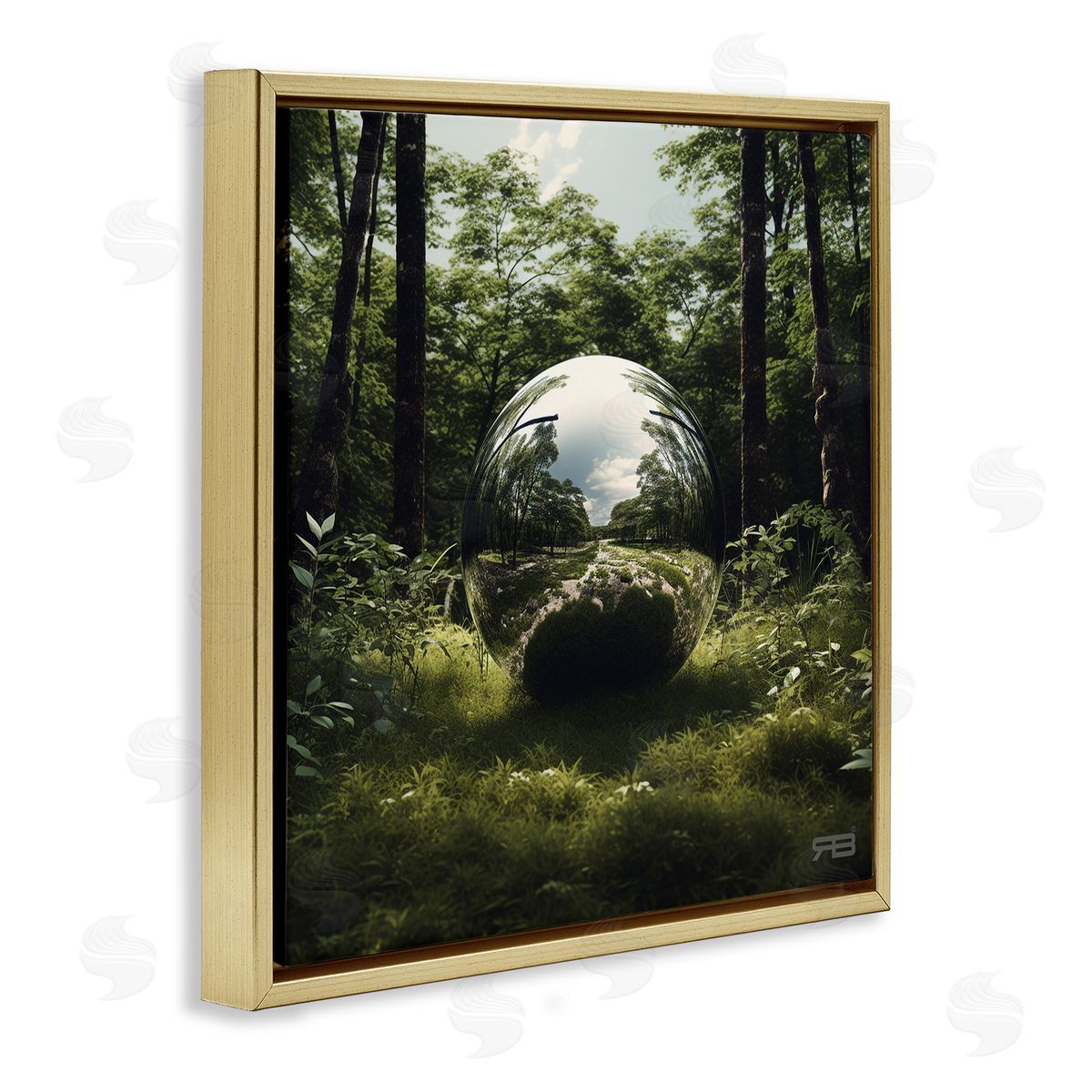 RB Reflective Ball in Nature Gold Floating Frame Canvas Wall Art Print