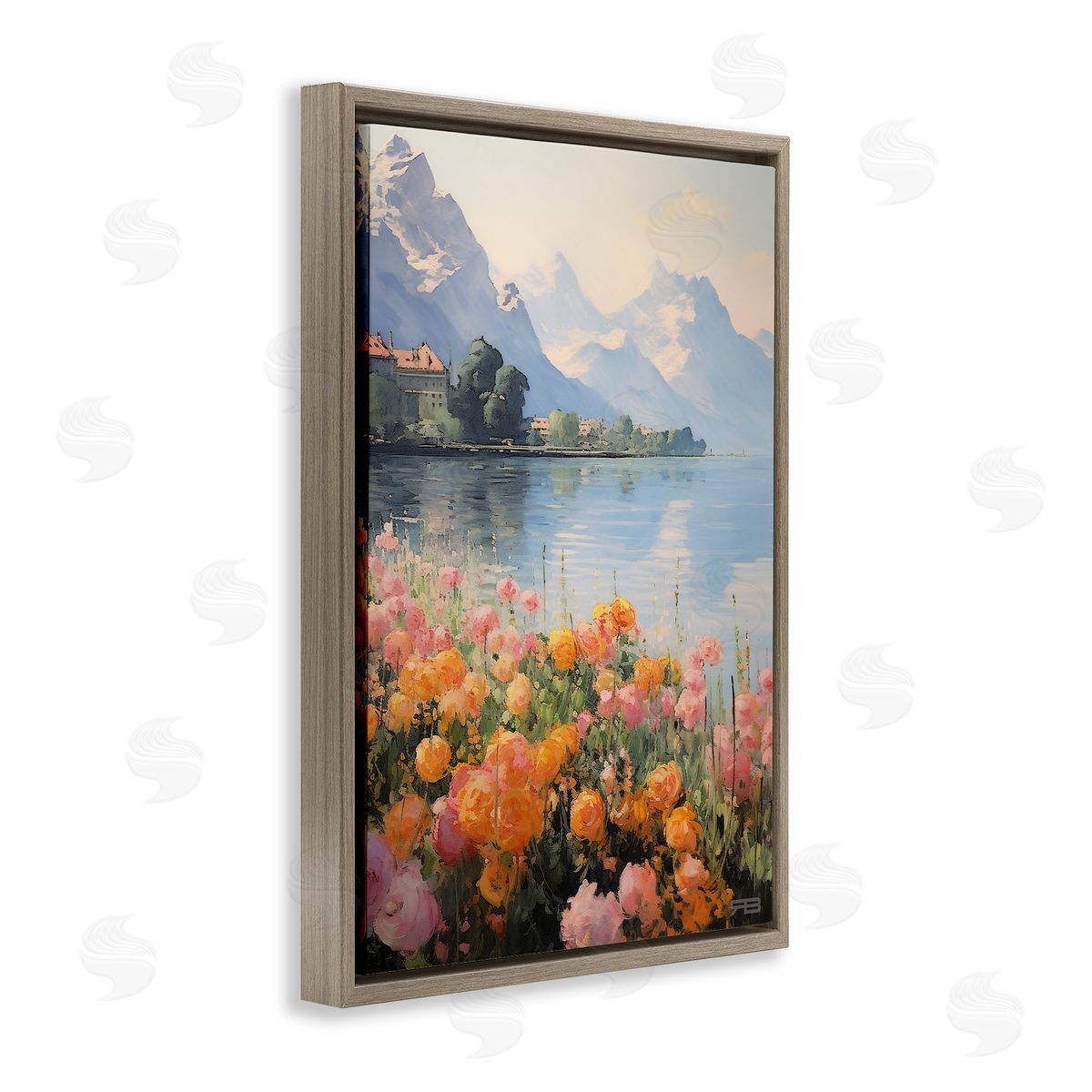 Mountain Meadow Outskirts Brown Floating Frame Canvas Wall Art, Home Decor by Roozbeh Bahramali