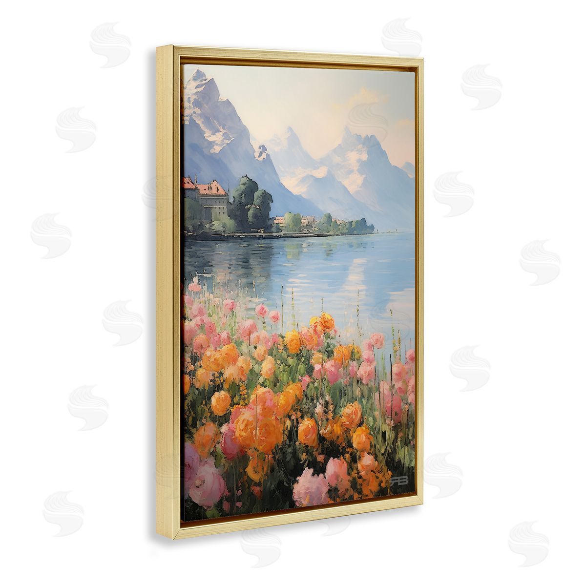 Mountain Meadow Outskirts Gold Floating Frame Canvas Wall Art, Home Decor by Roozbeh Bahramali