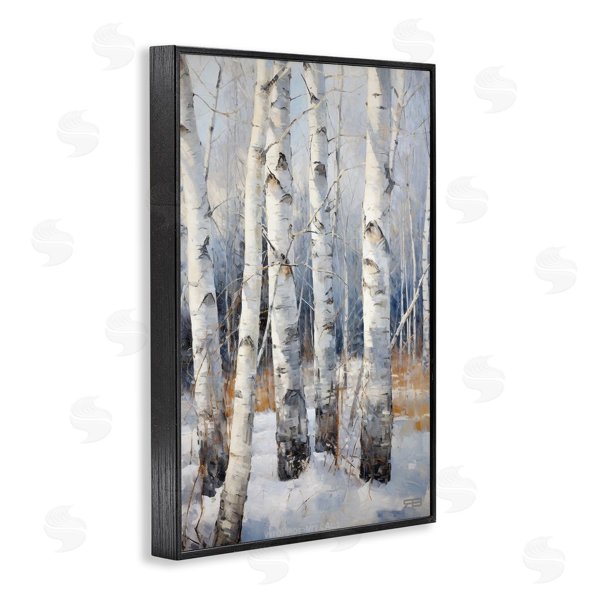 Snowy Birch Forest Black Frame Print Wall Art, Home Decor by Roozbeh Bahramali