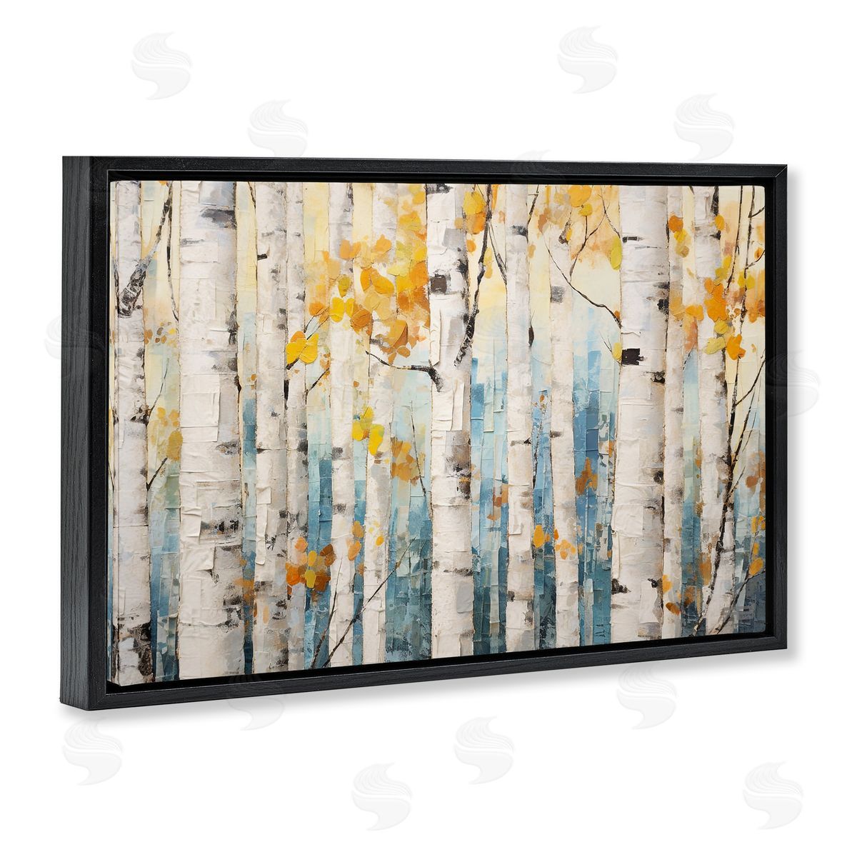 Autumn Birch Forest Black Floating Frame Canvas Wall Art, Home Decor by Roozbeh Bahramali