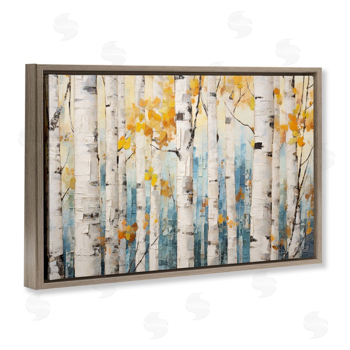 Autumn Birch Forest Brown Floating Frame Canvas Wall Art, Home Decor by Roozbeh Bahramali