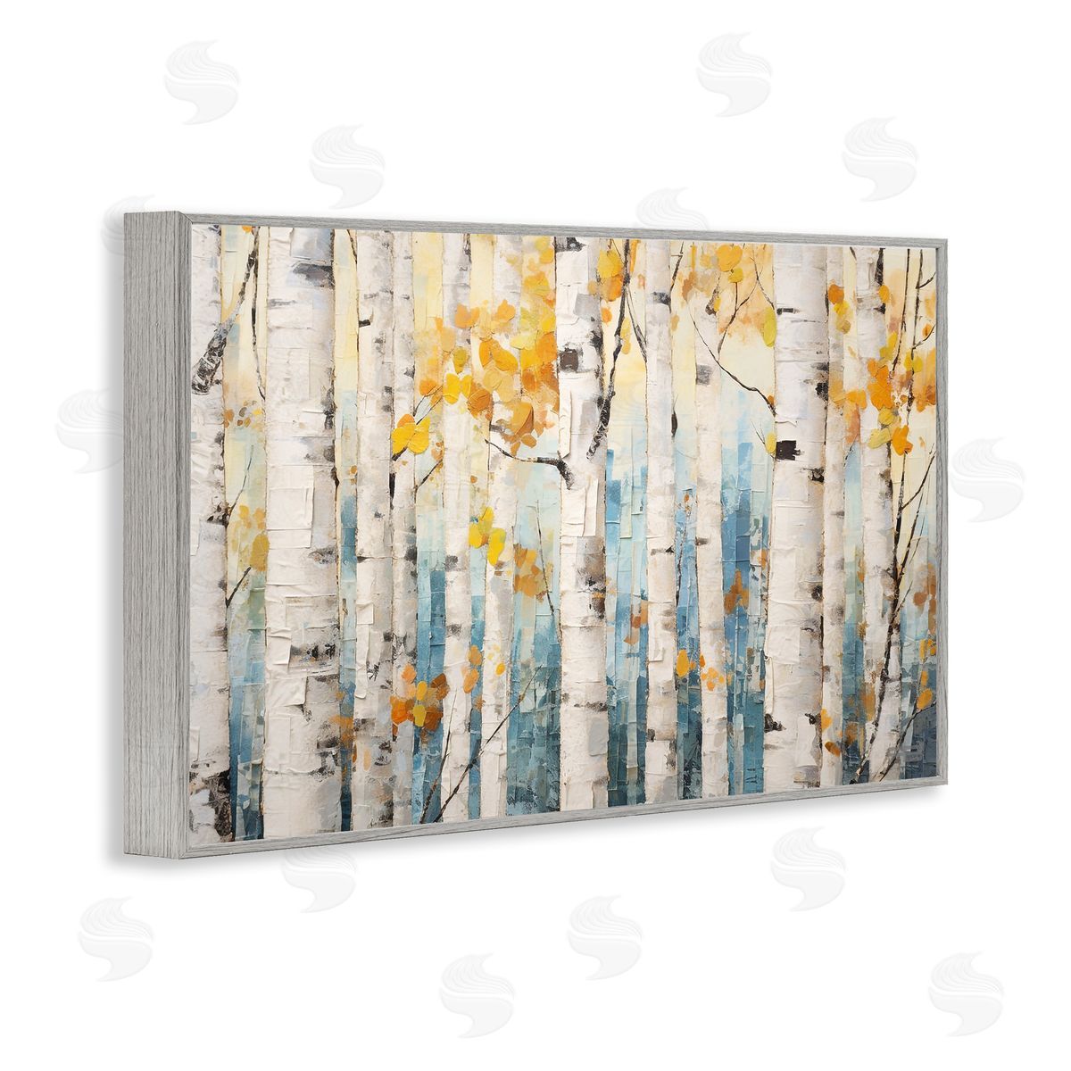 Autumn Birch Forest Grey Frame Print Wall Art, Home Decor by Roozbeh Bahramali