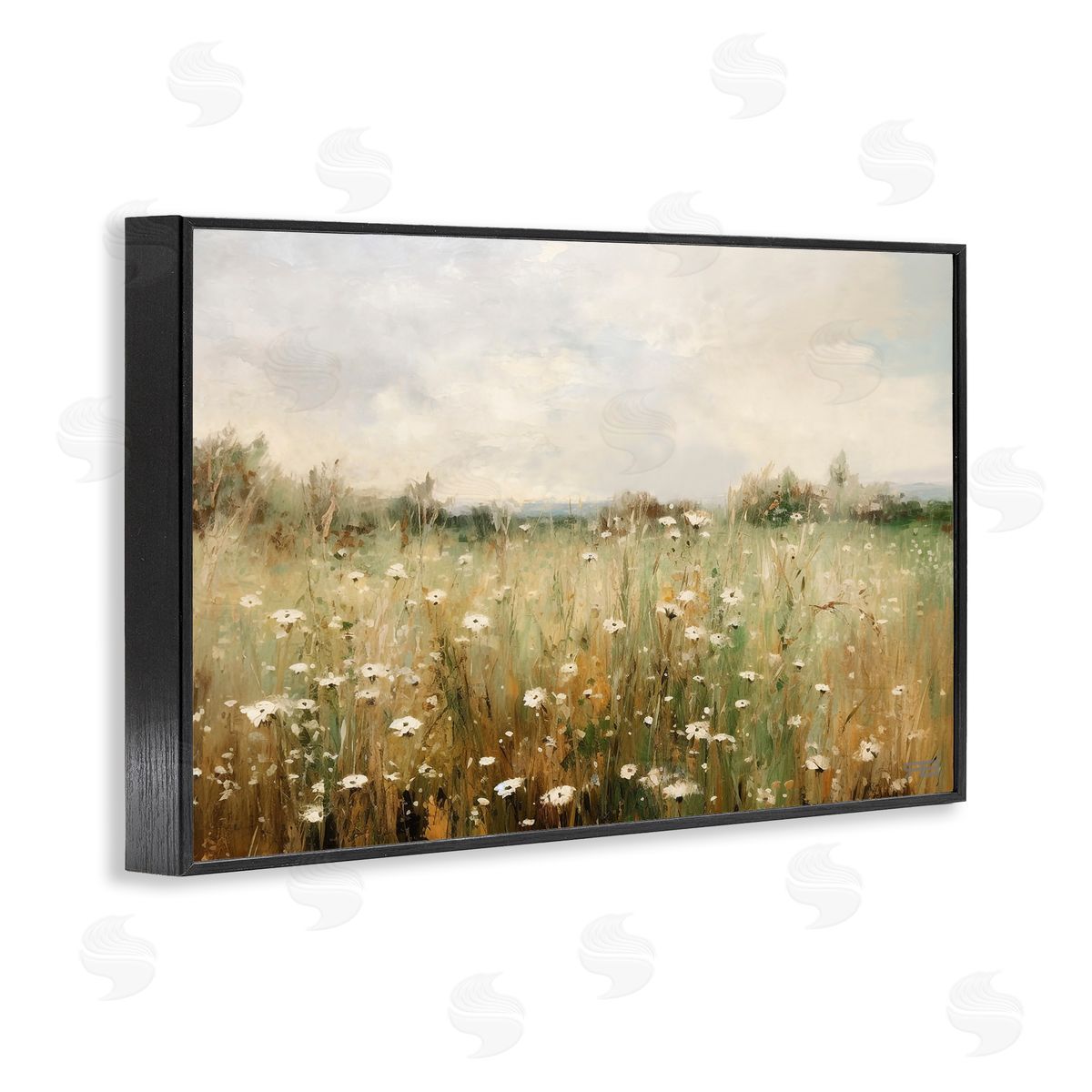 Country Daisy Field Black Frame Print Wall Art, Home Decor by Roozbeh Bahramali